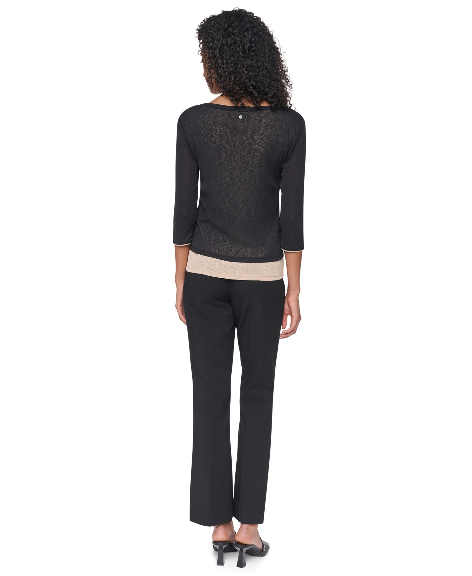 Women's Tissue Knit Scoop Neck 3/4-Sleeve Pullover Sweater