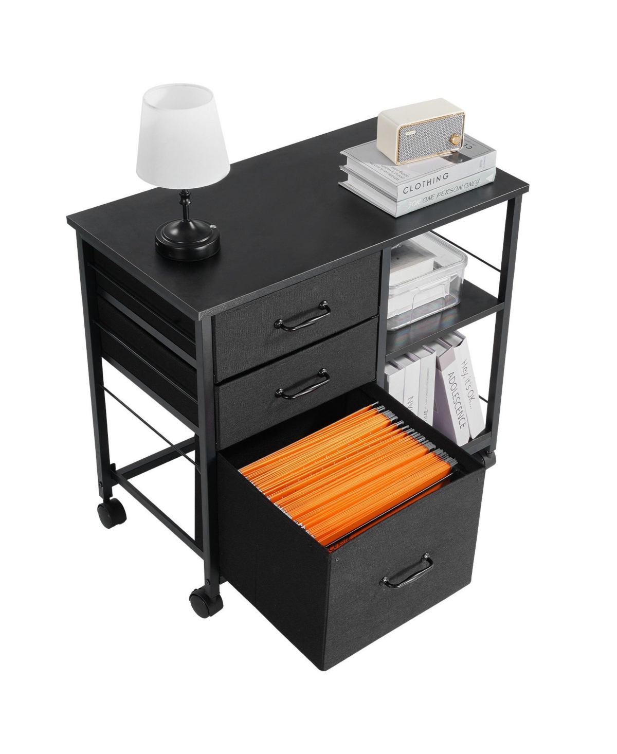 Slickblue Mobile File Cabinet with 3 Drawers and Open Storage Shelves