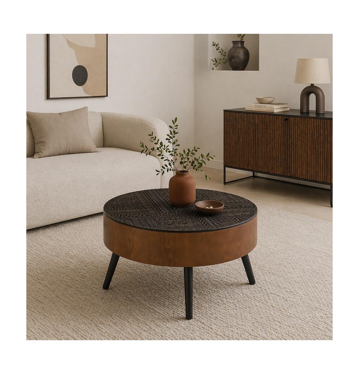 Flynama 31.5" Round Carved Coffee Table