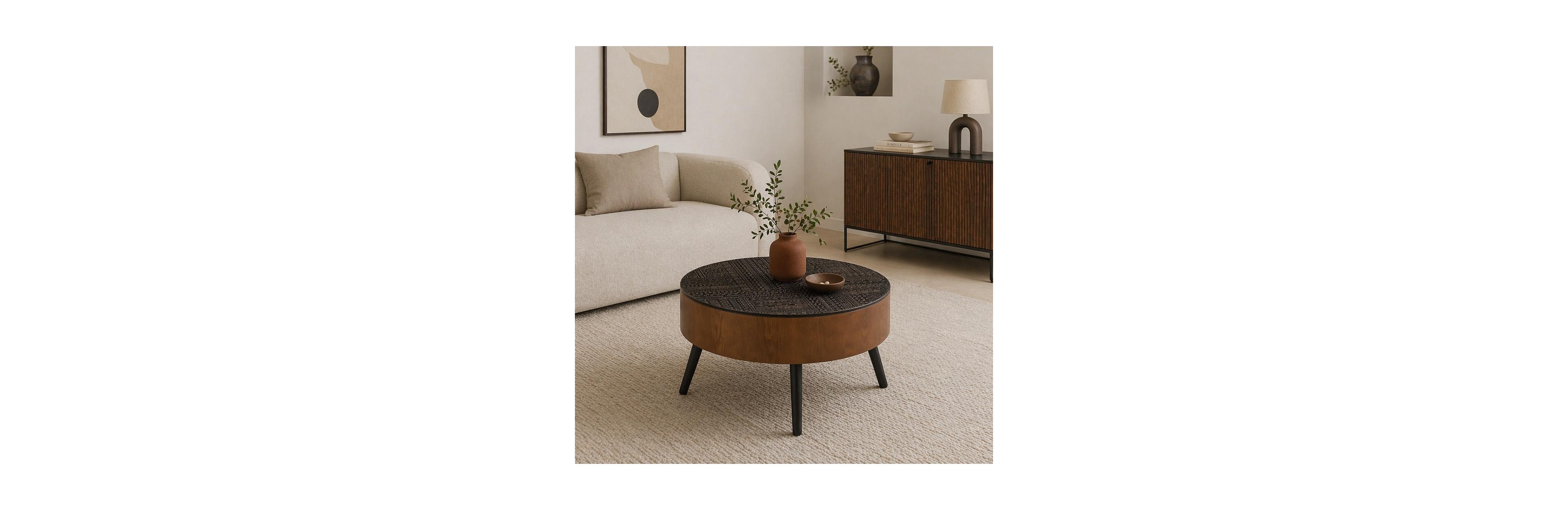 Flynama 31.5" Round Carved Coffee Table