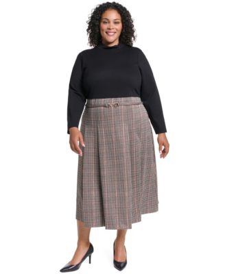 Plus Size Mock-Neck Long-Sleeve Twofer Midi Dress