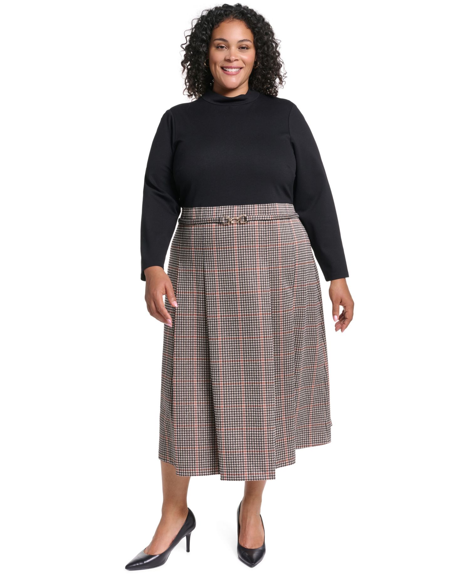 Petite Mock Neck A-Line Twofer Midi Dress