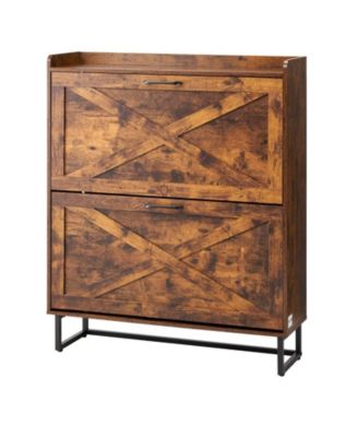Farmhouse Shoe Cabinet with 2 Flip Drawers, Freestanding Shoe Storage Organizer for Entryway