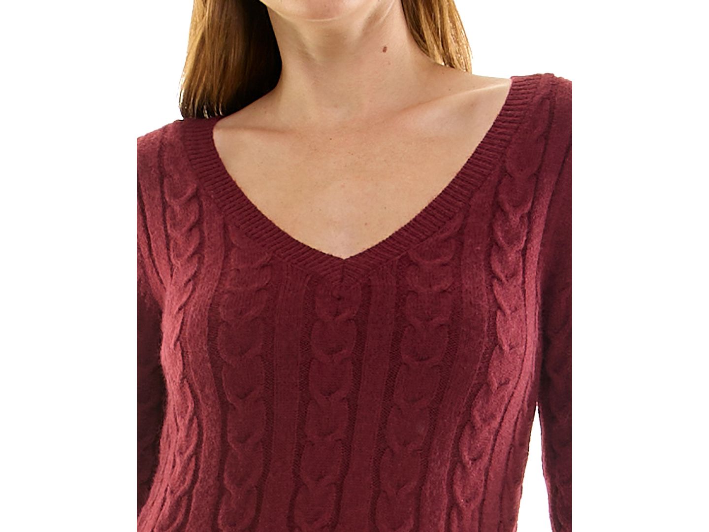 Женское платье RARE Juniors' Cable-Knit Long-Sleeve A-Line Mini Sweater Dress, цвет: Бордовый — фото 4