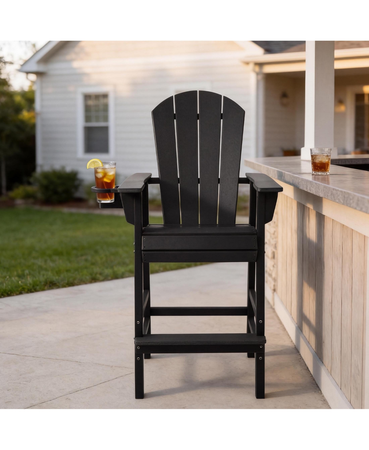 WestinTrends Outdoor Hdpe Tall Adirondack Bar Height Chair With Cup Holder