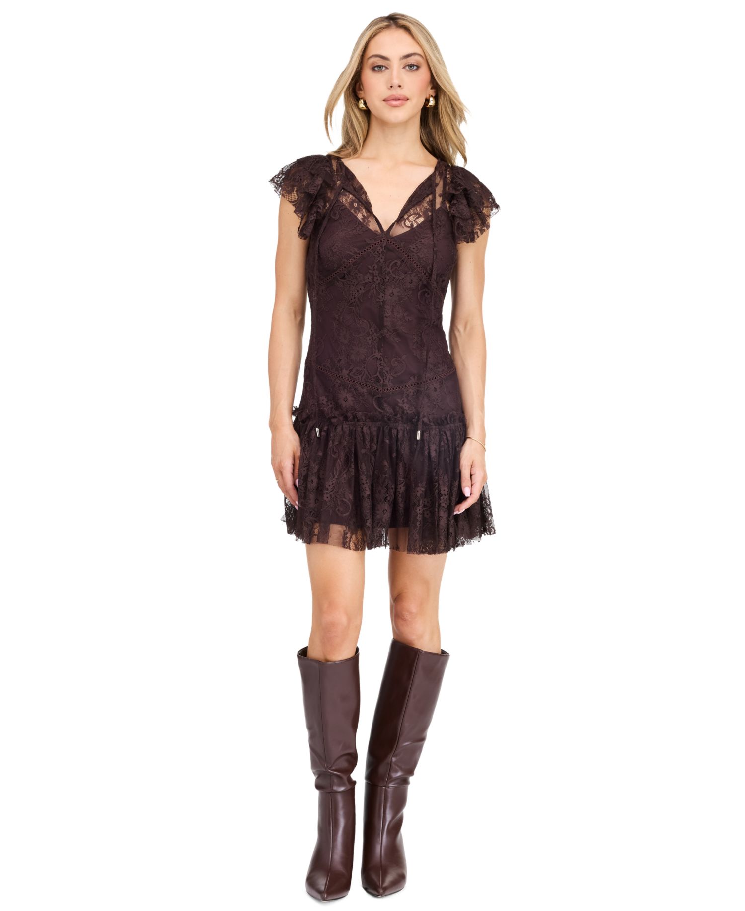 Women's Aubrey Lace Floral Keyhole Mini Dress