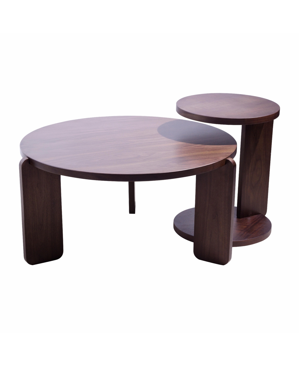 Flynama Set of 2 Walnut Veneer Nesting Round Coffee Tables, Water Resistant Pu Paint Mdf Side Table