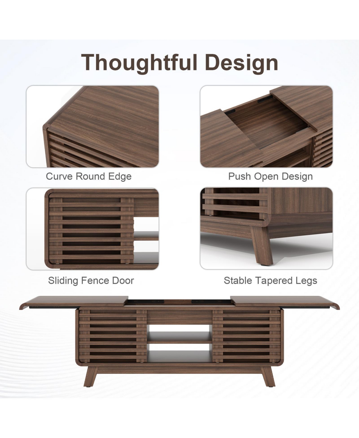 Flynama 47 Inch Mid Century Coffee Table Sliding Top Storage Walnut Finish