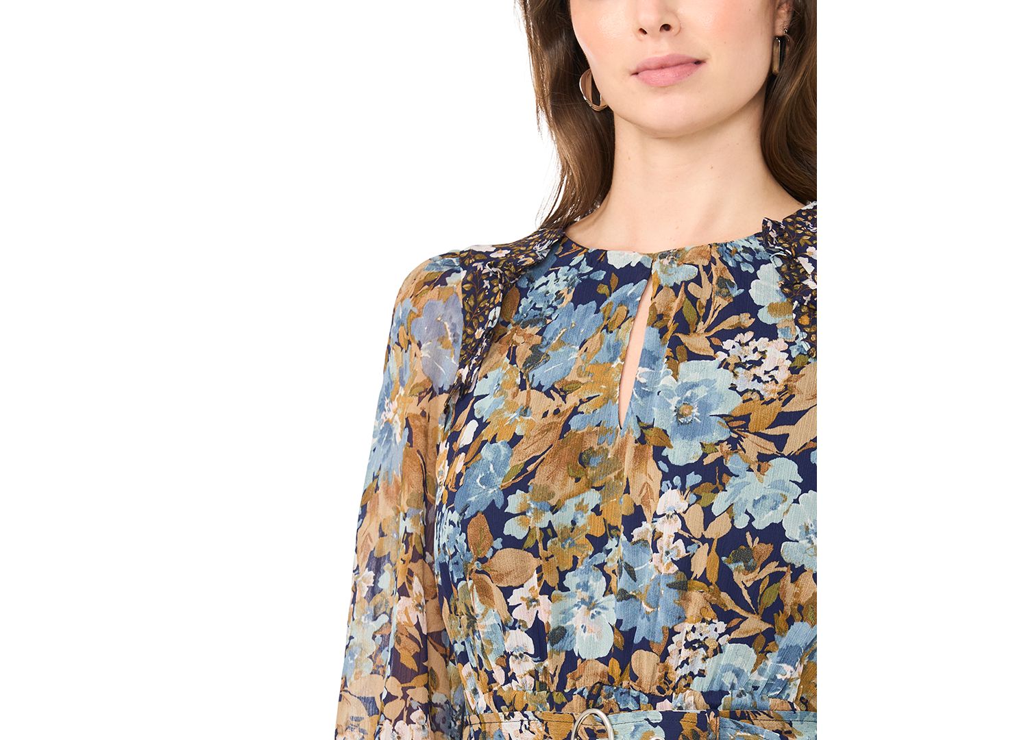 Women's Keyhole Belted Floral Maxi Dress