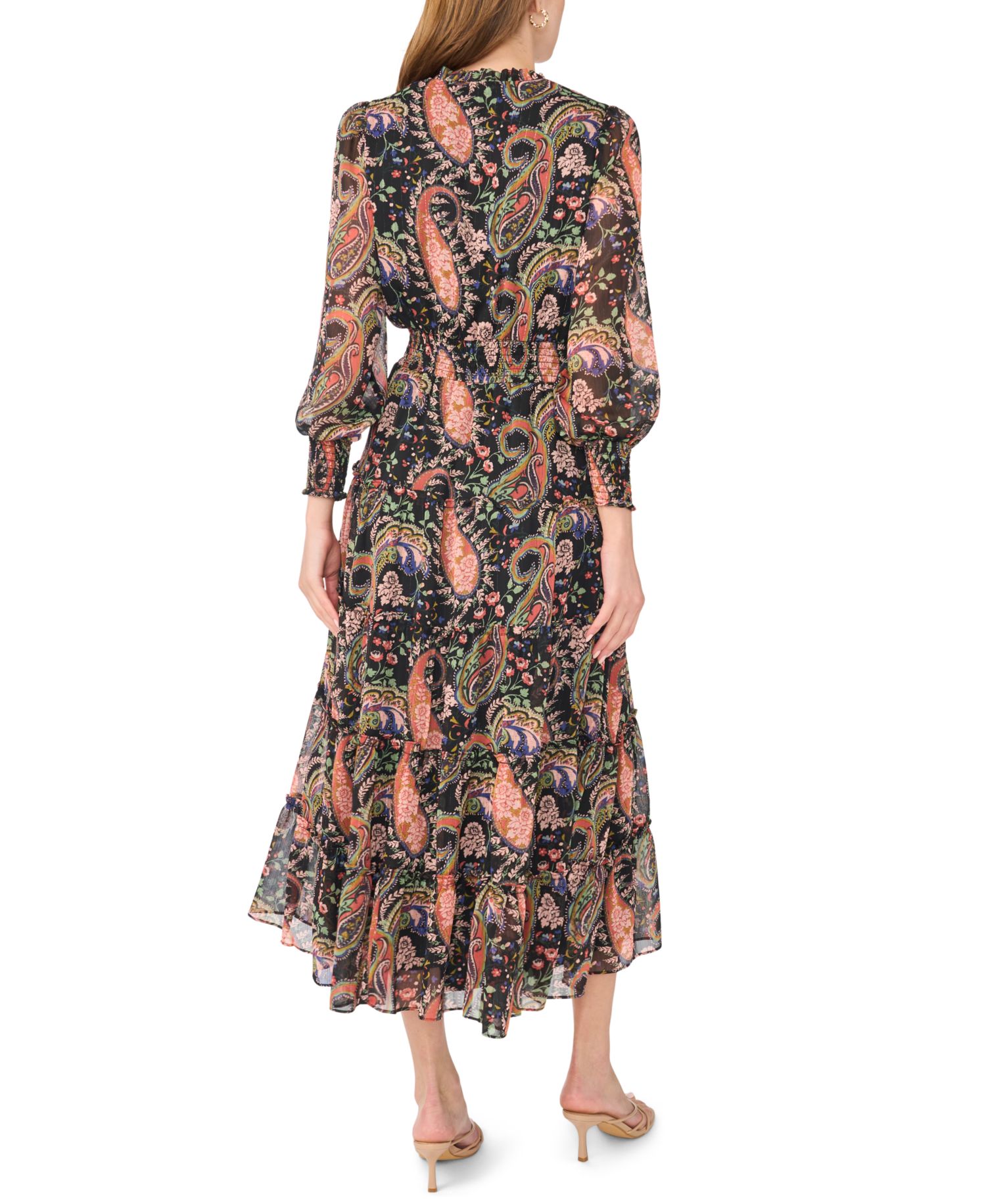 Women's Long-Sleeve Mock-Neck Tiered Maxi Dress