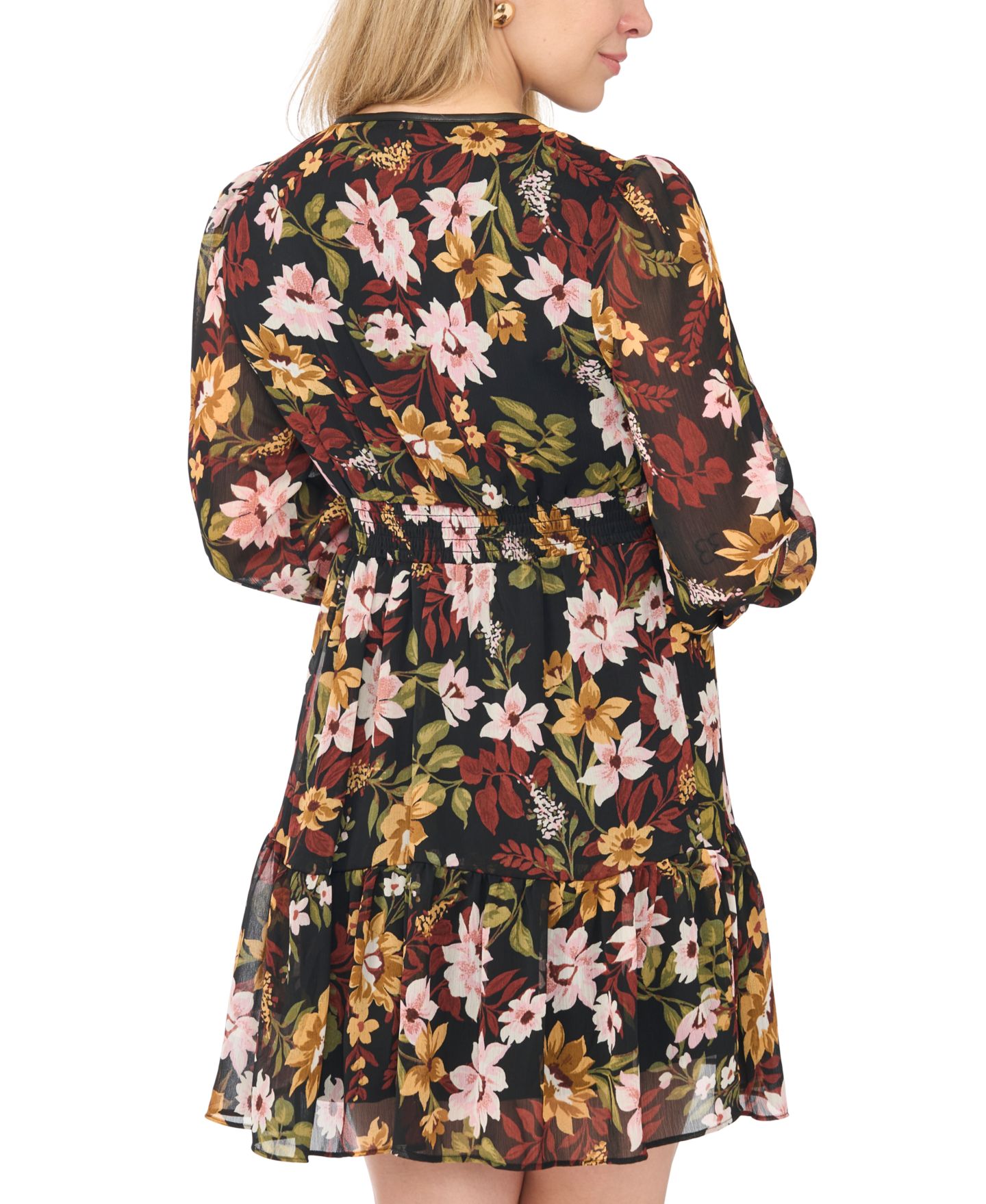 Женское платье MSK Floral Long-Sleeve Tiered Mini, цвет: Marsala — фото 3
