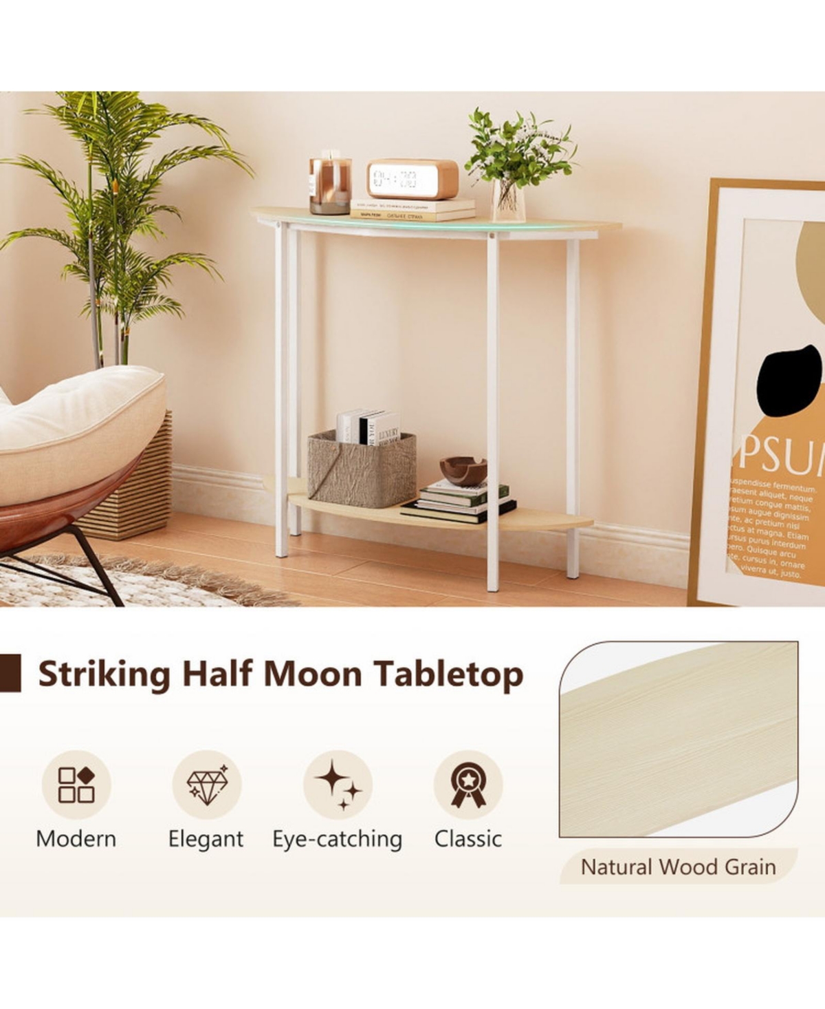 Sugift 40 in Half Moon 2-Tier Console Table with Storage Shelf for Entryway