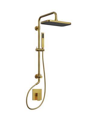 Pressure-Balanced Shower Faucet System Wall Mount Rainfall Shower Head with Slider Bar Handheld
