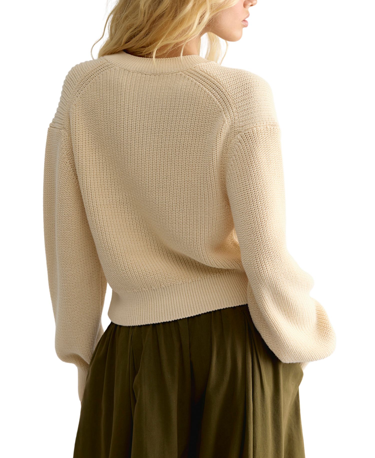 Women's Vienna Ribbed-Knit Crewneck Cardigan Sweater