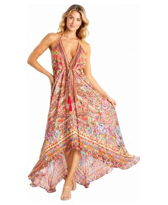 Women's Halter-Plunge High-Low Maxi Dress