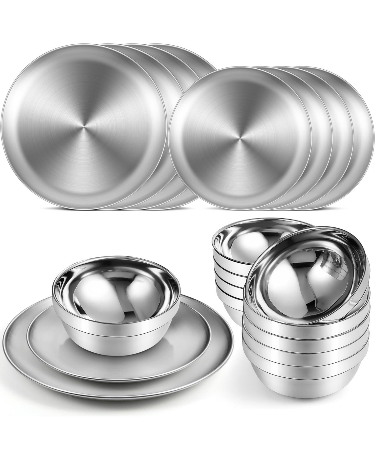 Piscifun 10 Sets Stainless Steel Camping Tableware Double Walled Insulated Serving Dishes