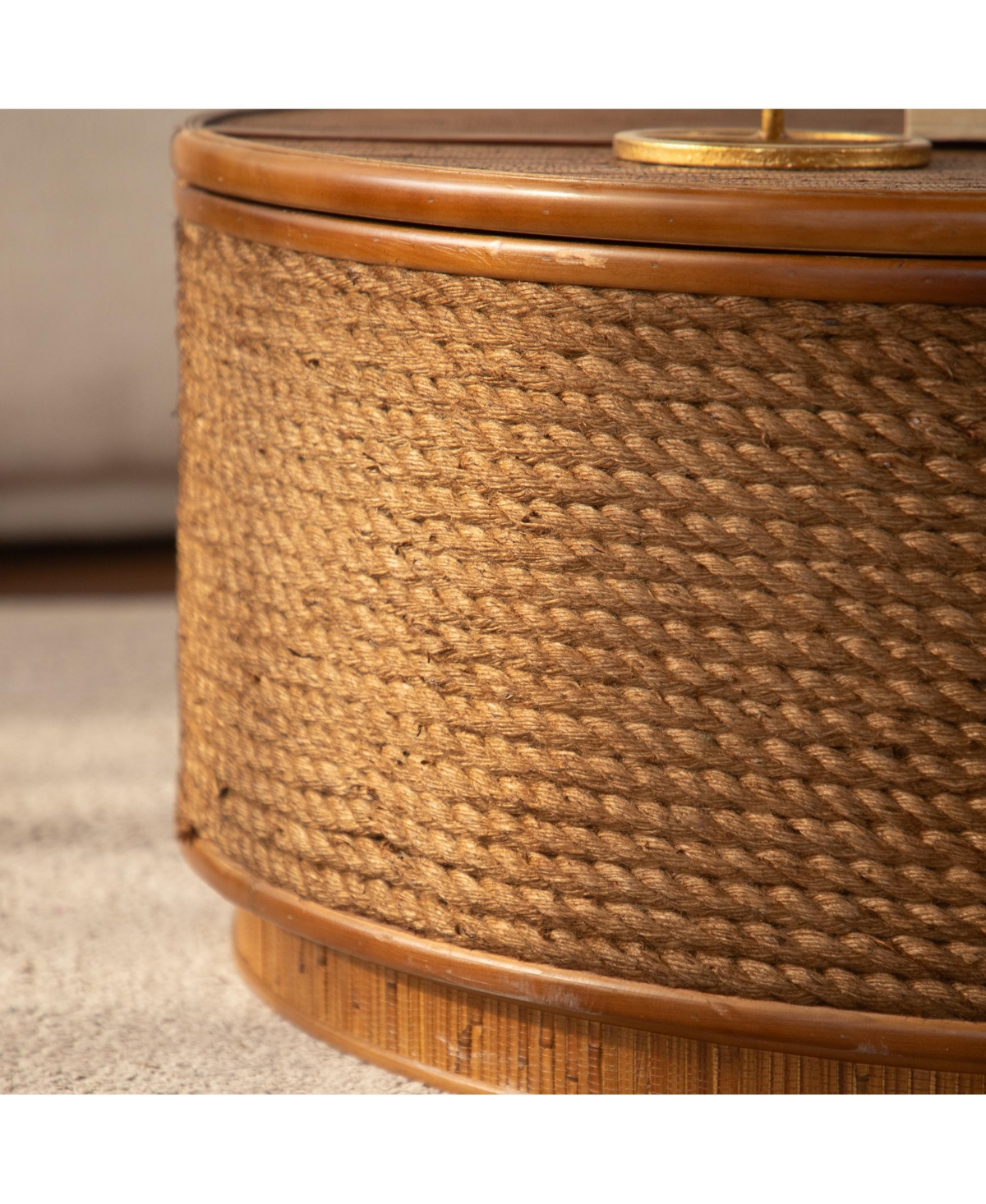 Flynama Boho Rattan Round Coffee Table Lift Top Storage Woven Accent Table No Assembly
