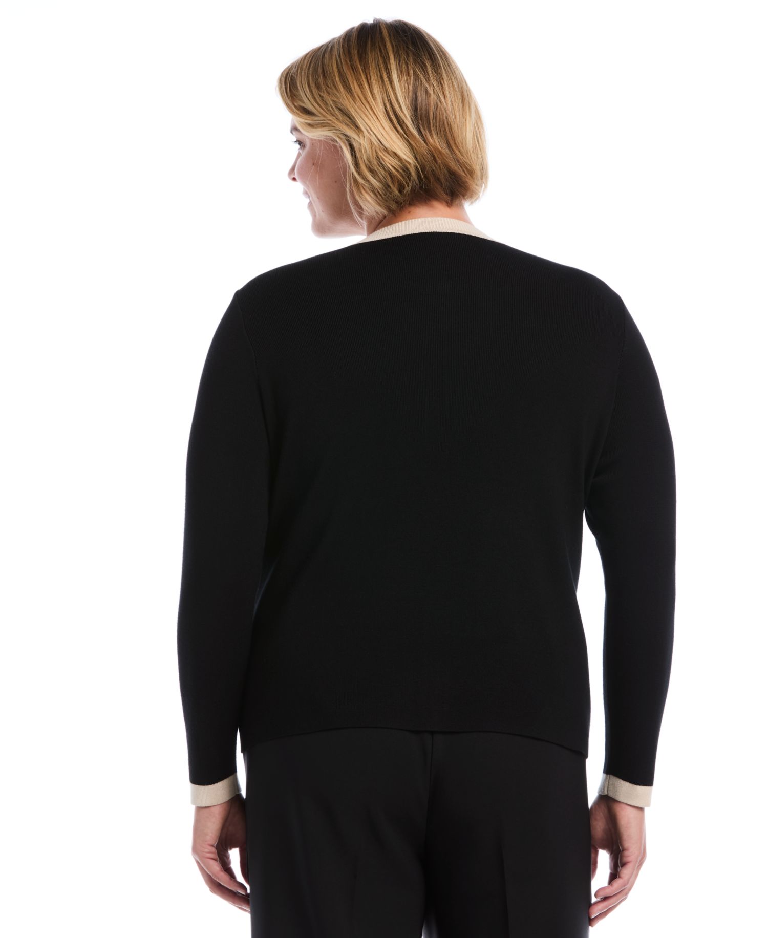 Women's Plus Size Colorblock Full-Zip Fitted Cardigan