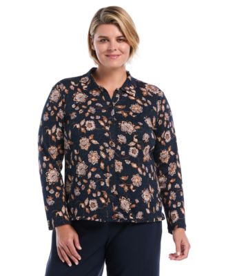 Plus Size Floral Long-Sleeve Button-Up Blouse