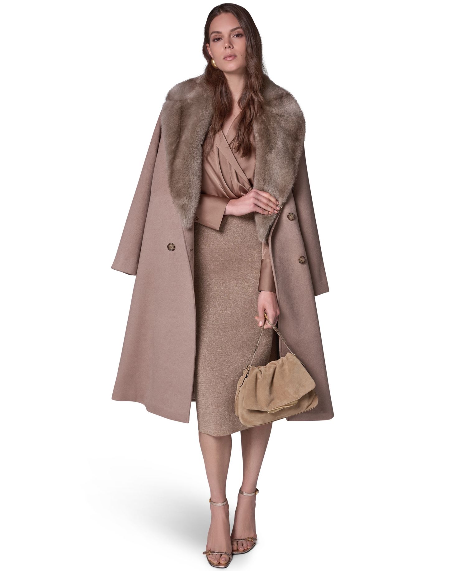 Women's Wool-Blend Faux-Fur-Collar Coat