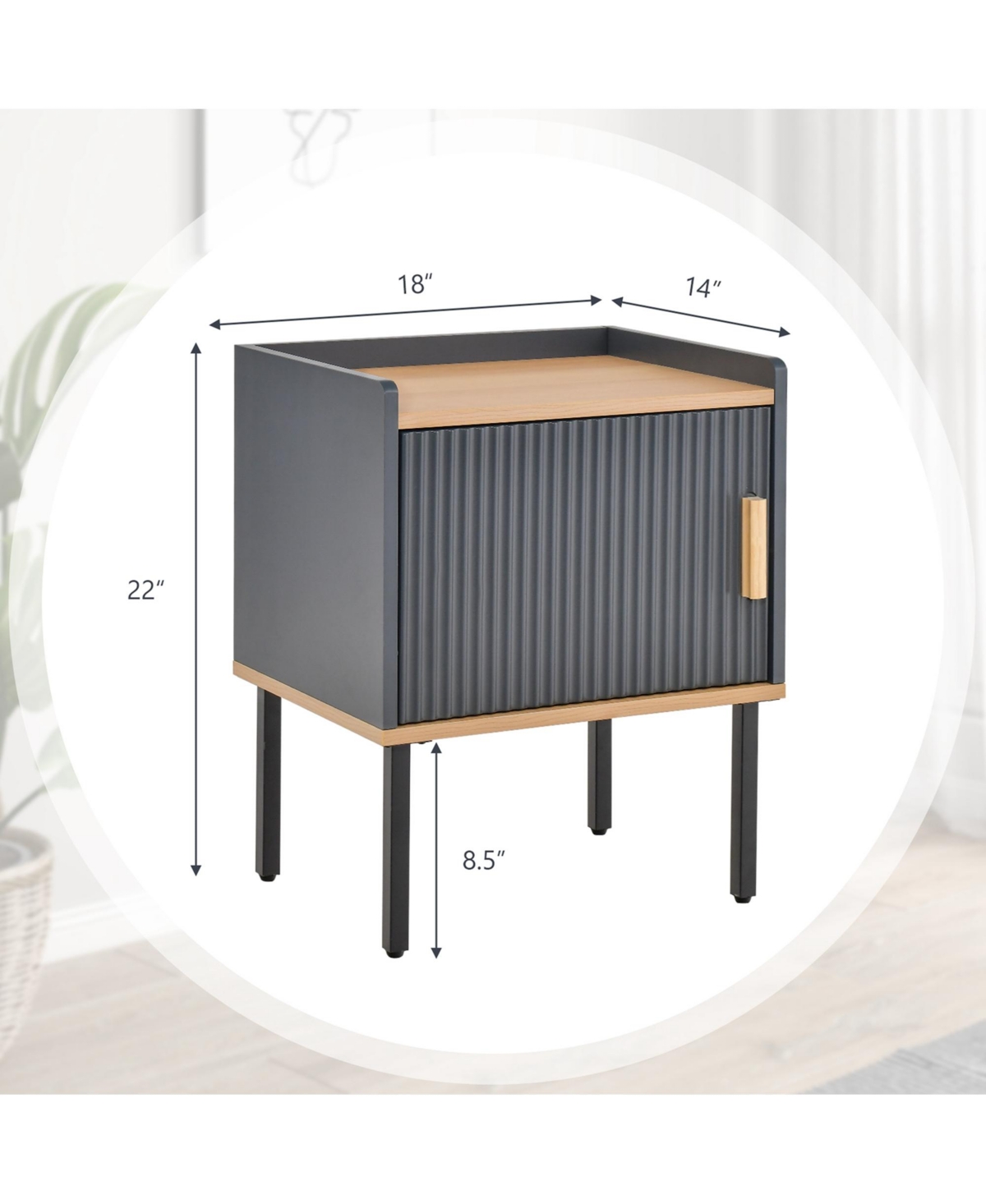 Costway Nightstand Bedside End Table with Door Cabinet for Living Room Bedroom