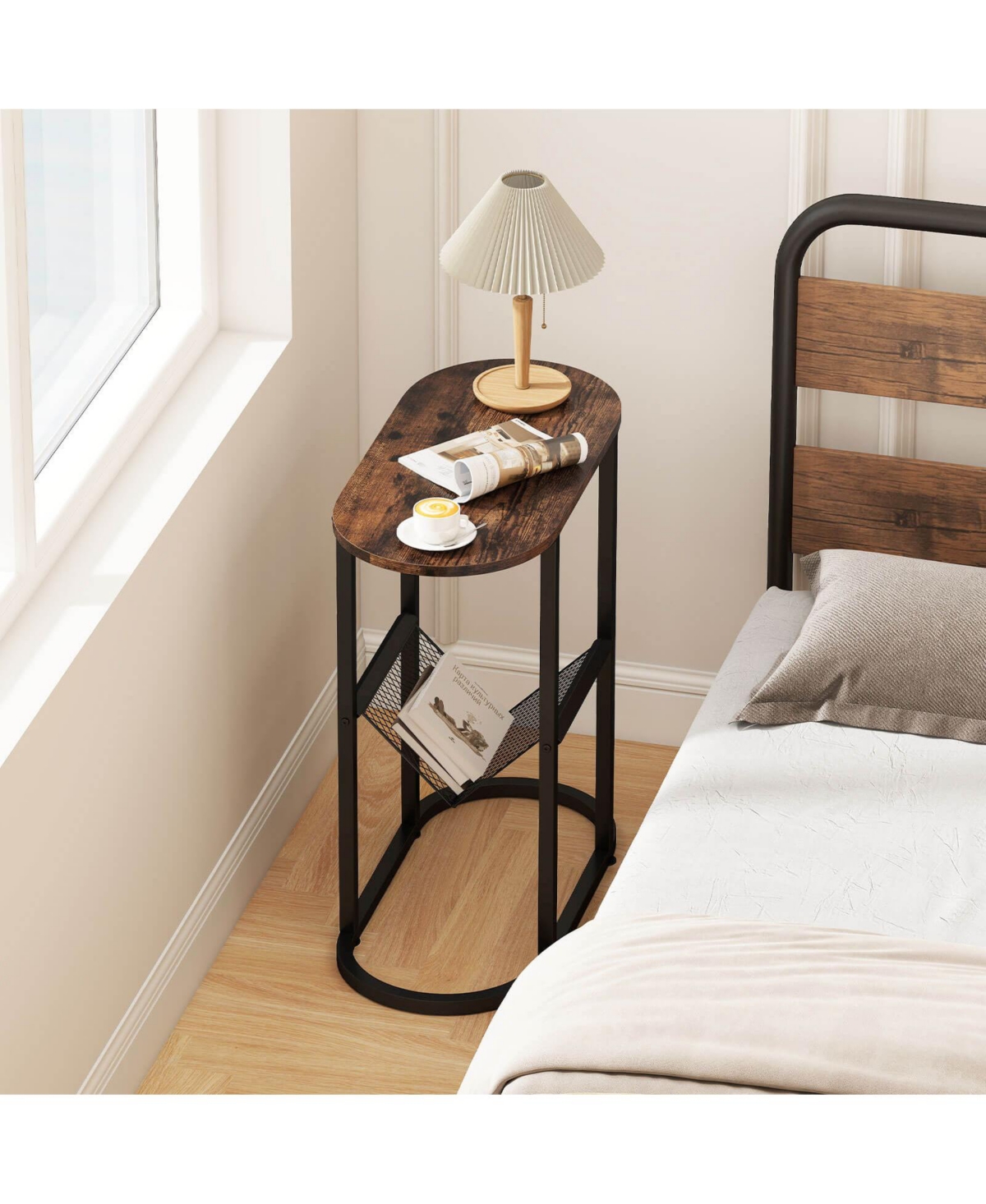 Costway 2-tier Side Table Oval Narrow End Table Nightstand Bedside Table