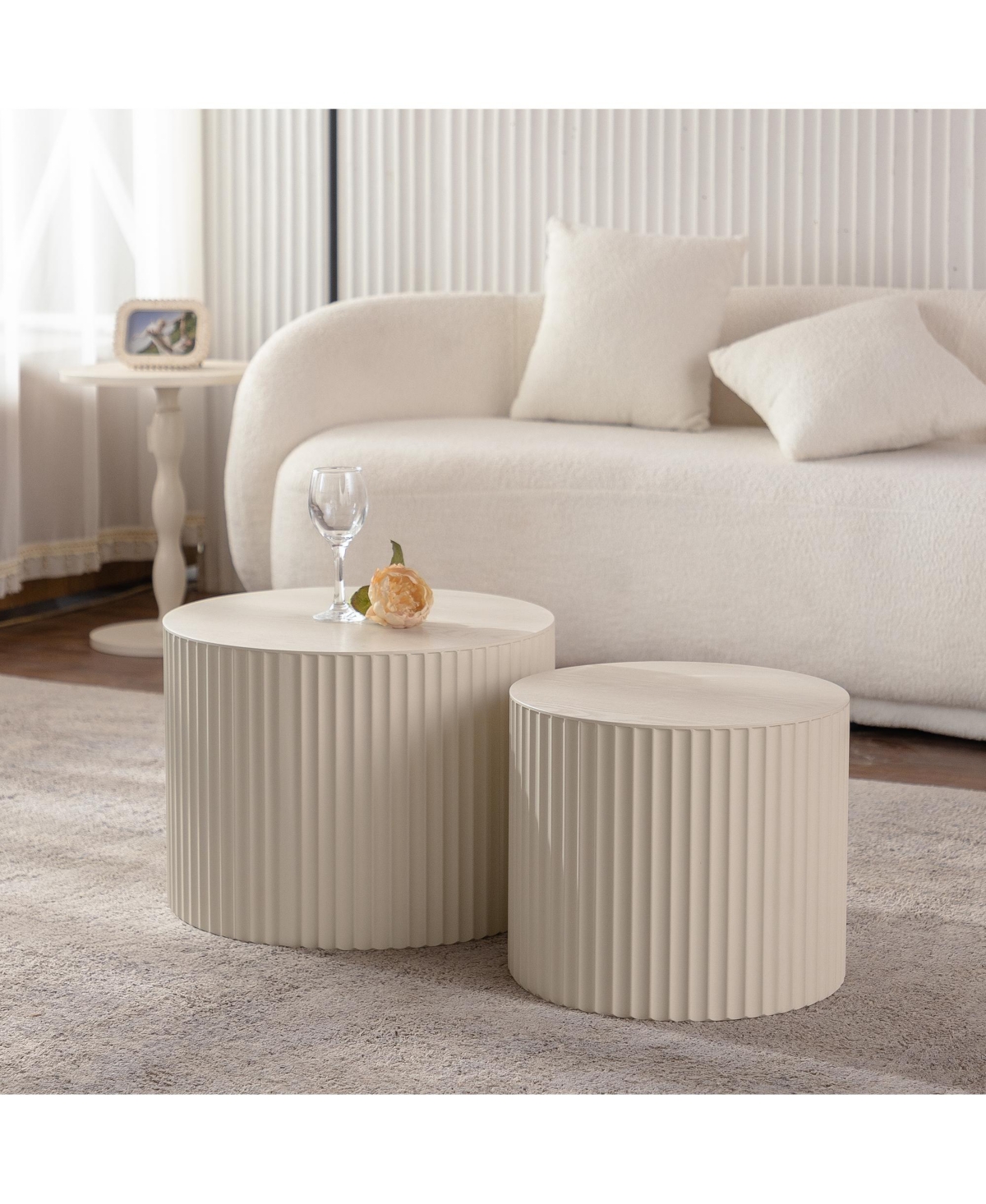 Flynama 2-Piece Nesting Drum Coffee Table with Wave Stripes