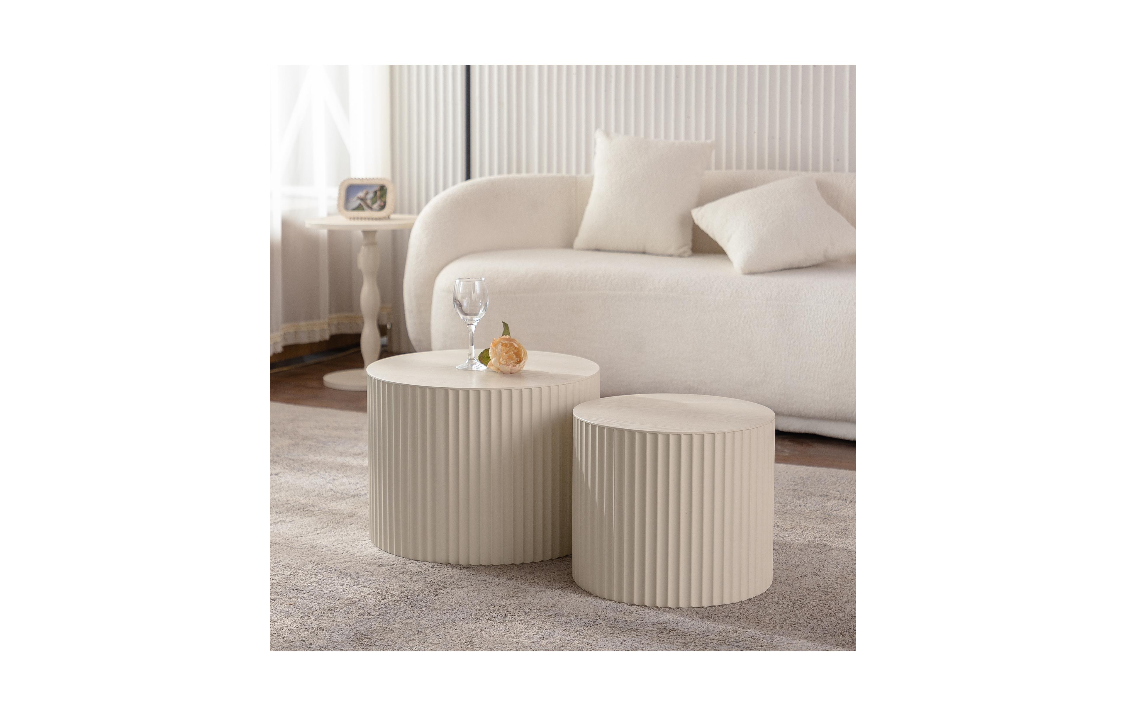 Flynama 2-Piece Nesting Drum Coffee Table with Wave Stripes