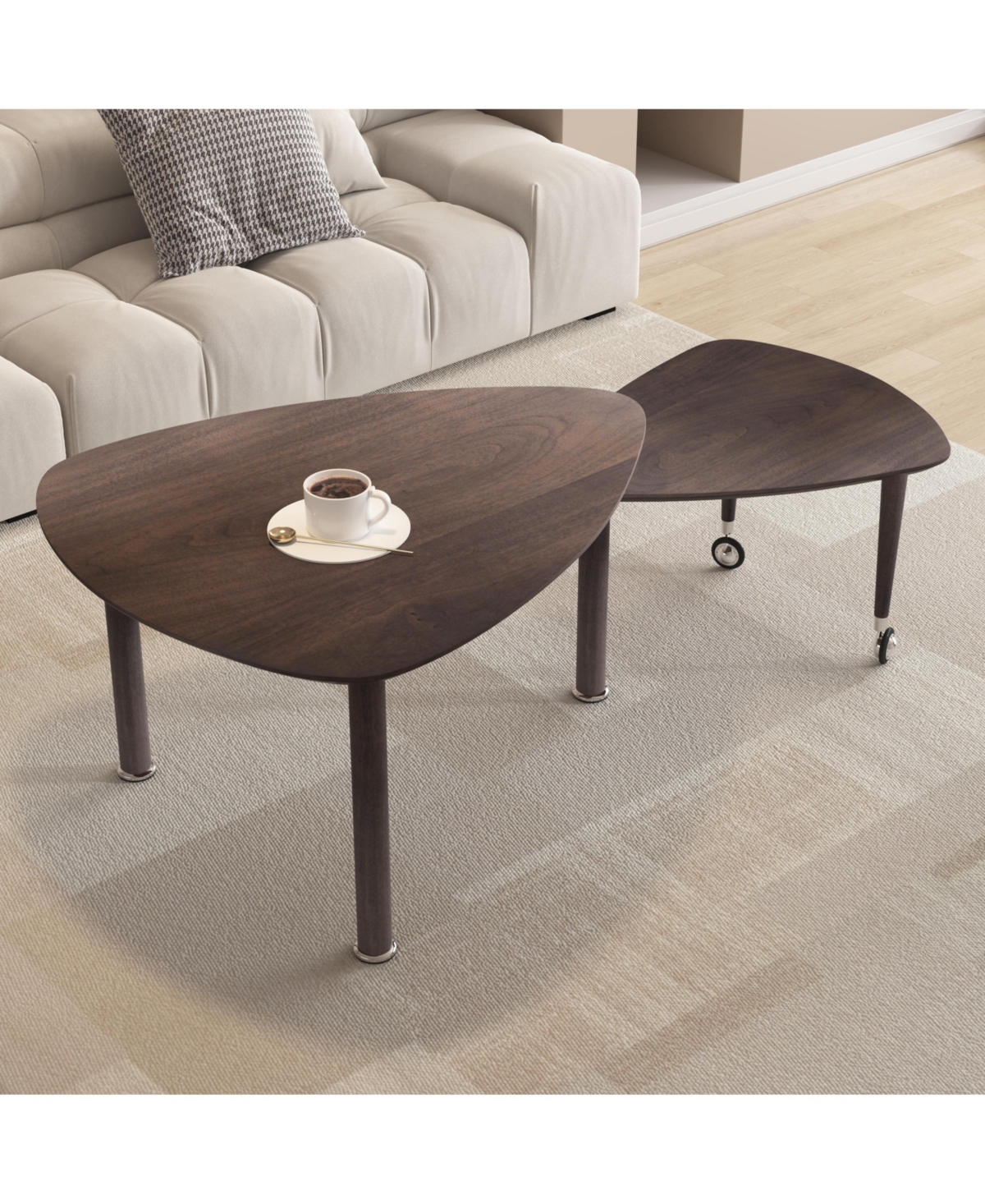 Flynama 360degree(s) Rotatable Coffee Table, Walnut Veneer