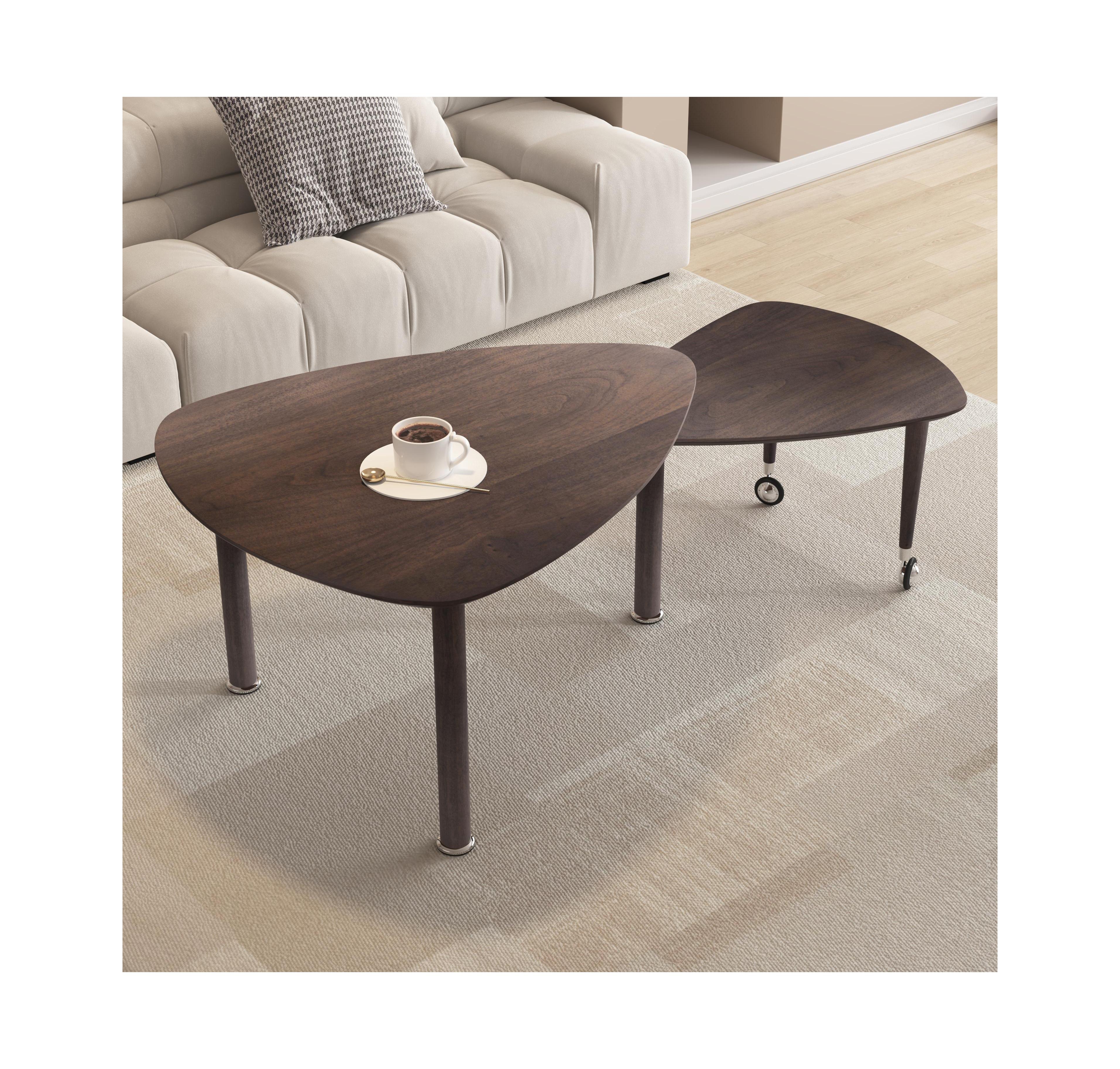 Flynama 360degree(s) Rotatable Coffee Table, Walnut Veneer