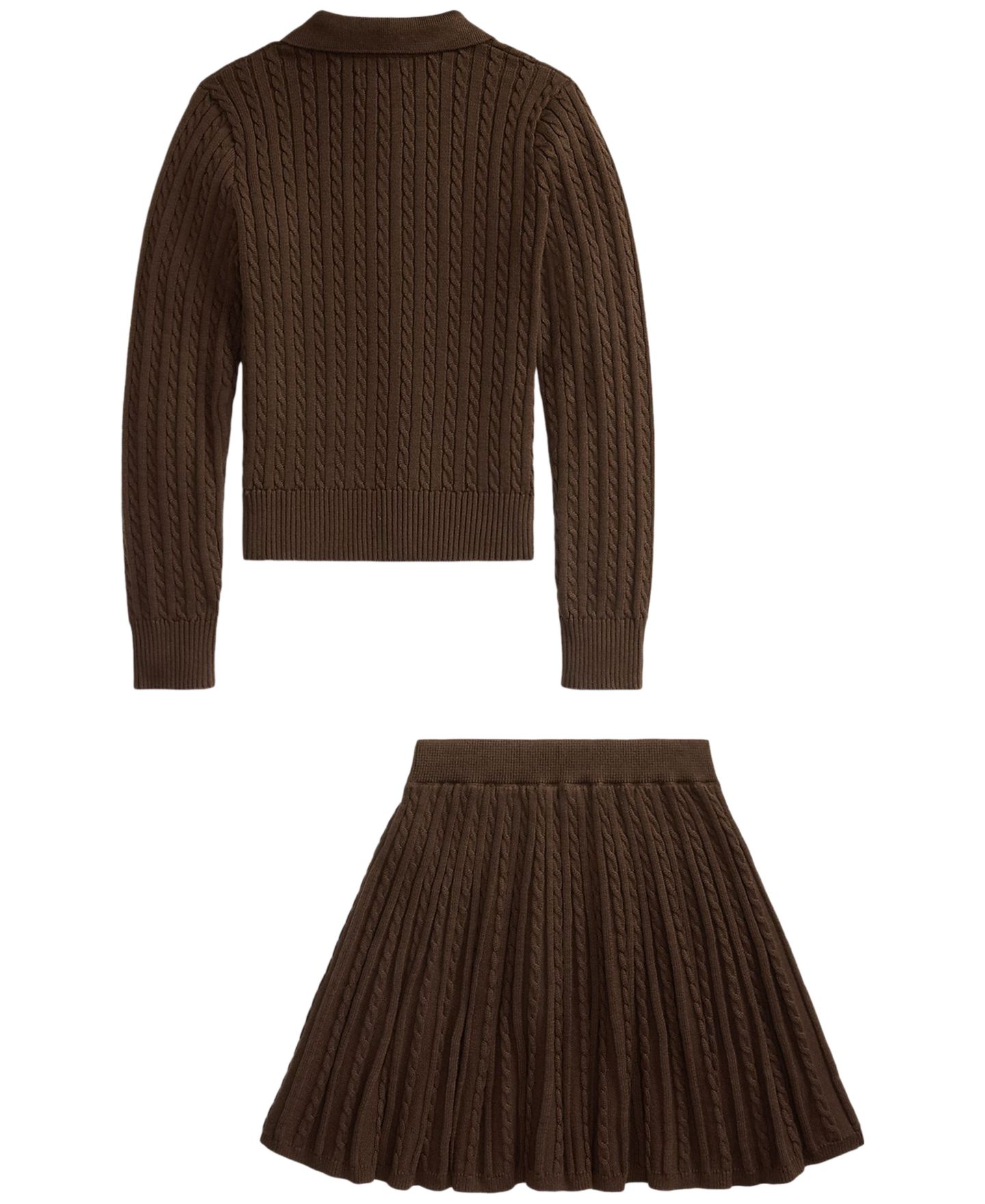 Комплект Polo Ralph Lauren Polo Cardigan Sweater and Skirt, 2-Piece Set для девочек, цвет: Коричневый — фото 5