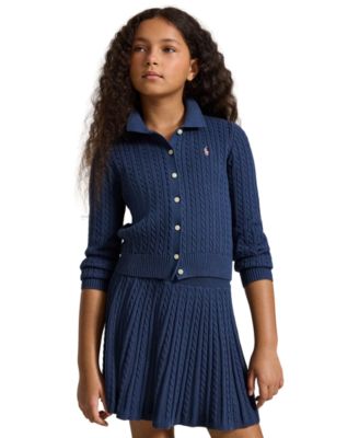 Girls' 7-16 Cotton Polo Cardigan and Skirt, 2-Piece Set