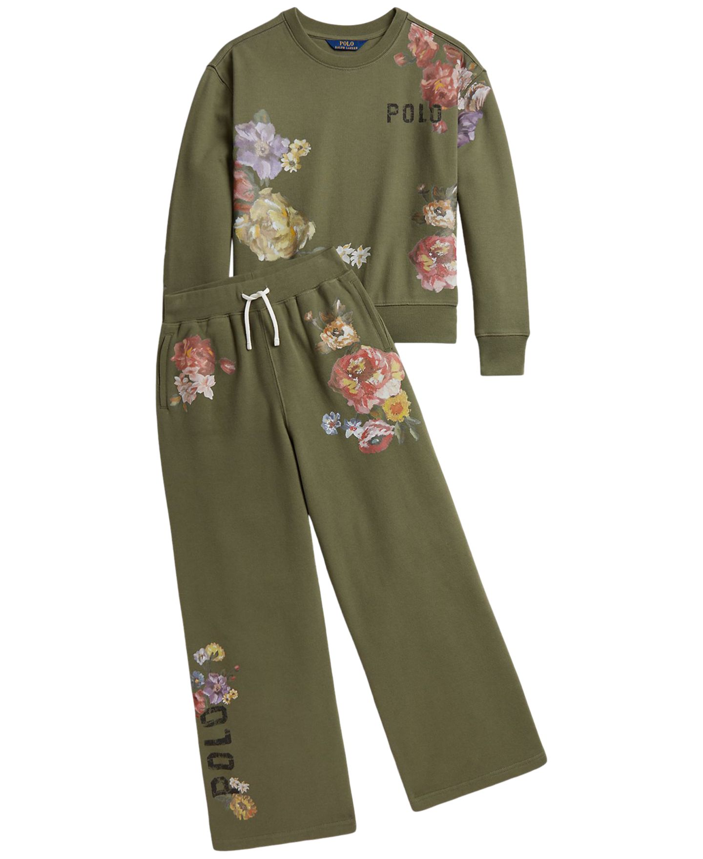 Брюки Polo Ralph Lauren Floral Wide-Leg Fleece Sweatpants для девочек, цвет: Оливковый — фото 8