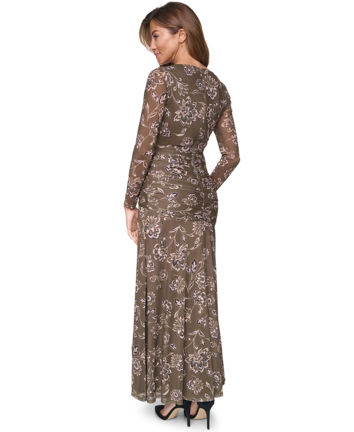 Women's Extended Cap Long-Sleeve Floral Dress