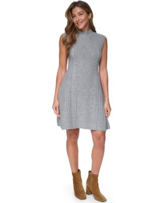 Women's Mini Cable Fit & Flare Mock Neck Dress 