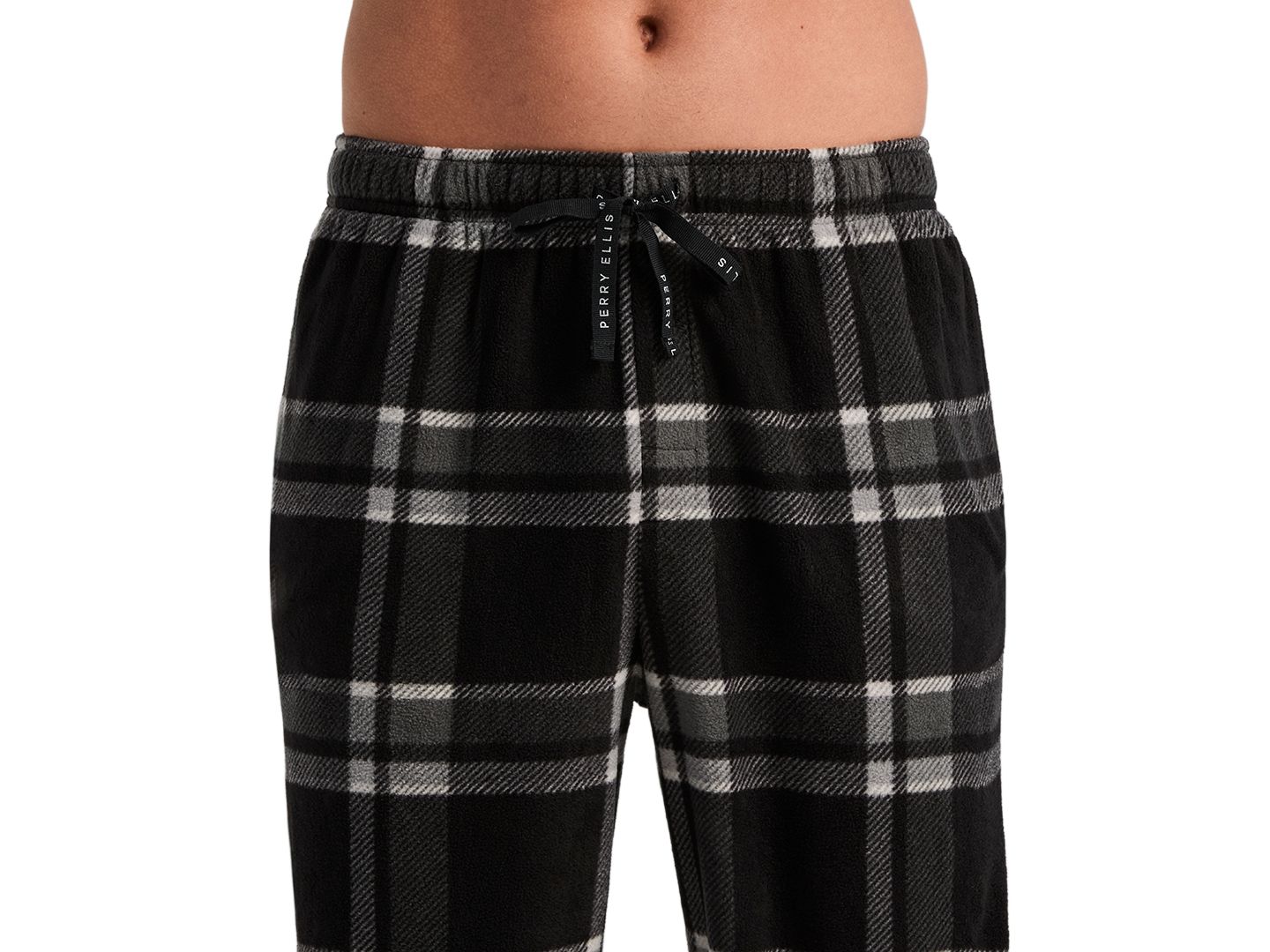 Пижамные брюки Drawstring-Waist для мужчин, фланель — Perry Ellis Portfolio, цвет: Чёрный — фото 2