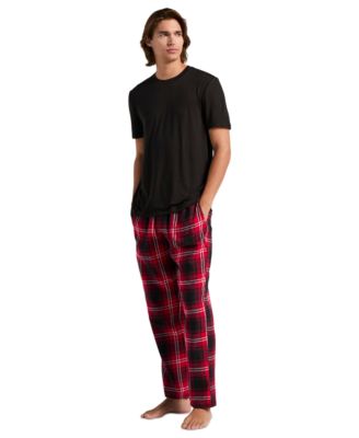 Men's Deluxe Touch Crewneck T-Shirt and Flannel Plaid Pants, 2-Piece Set