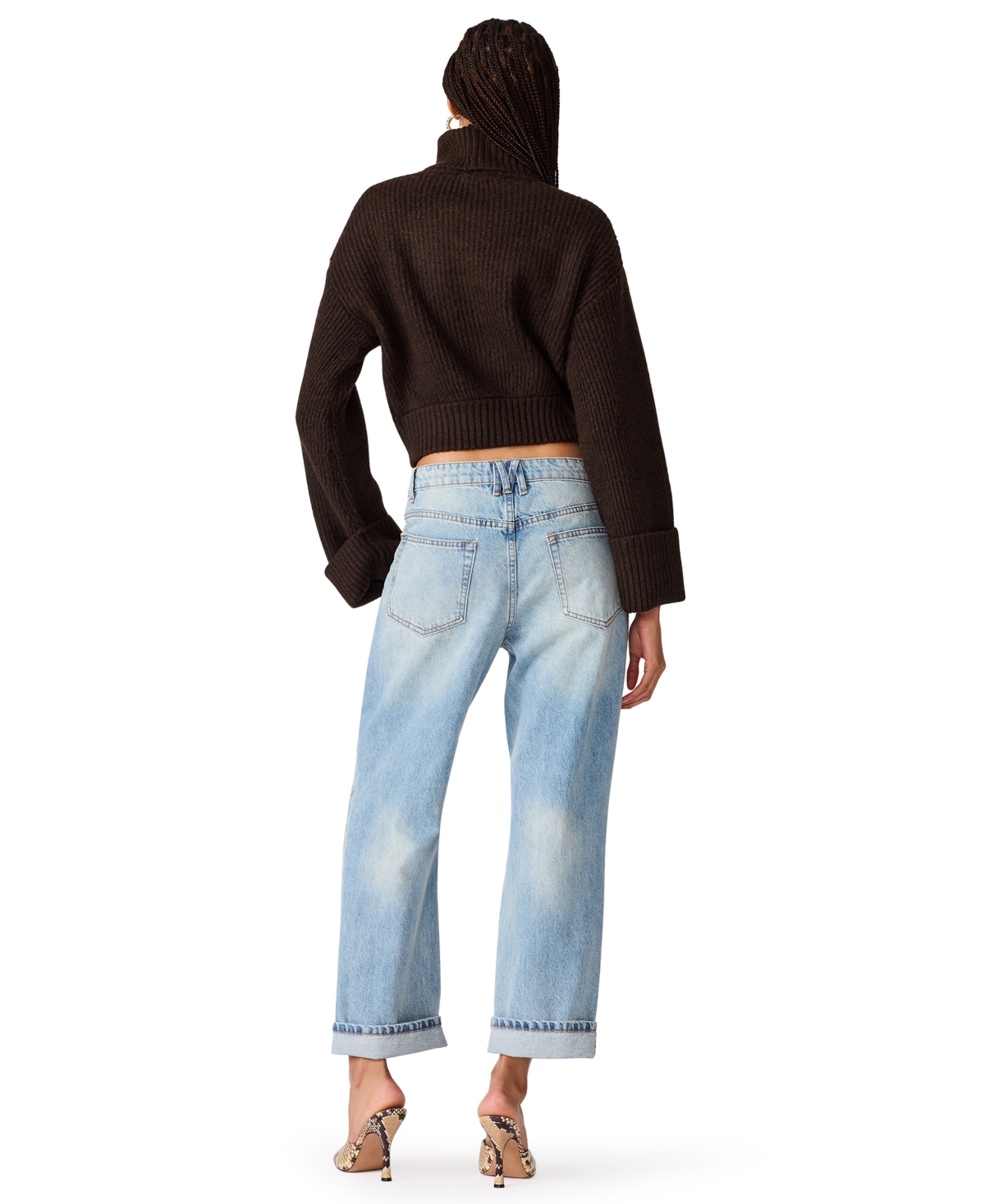 Steve Madden Women's Adelaide Turtleneck Cropped Ribbed-Knit Sweater