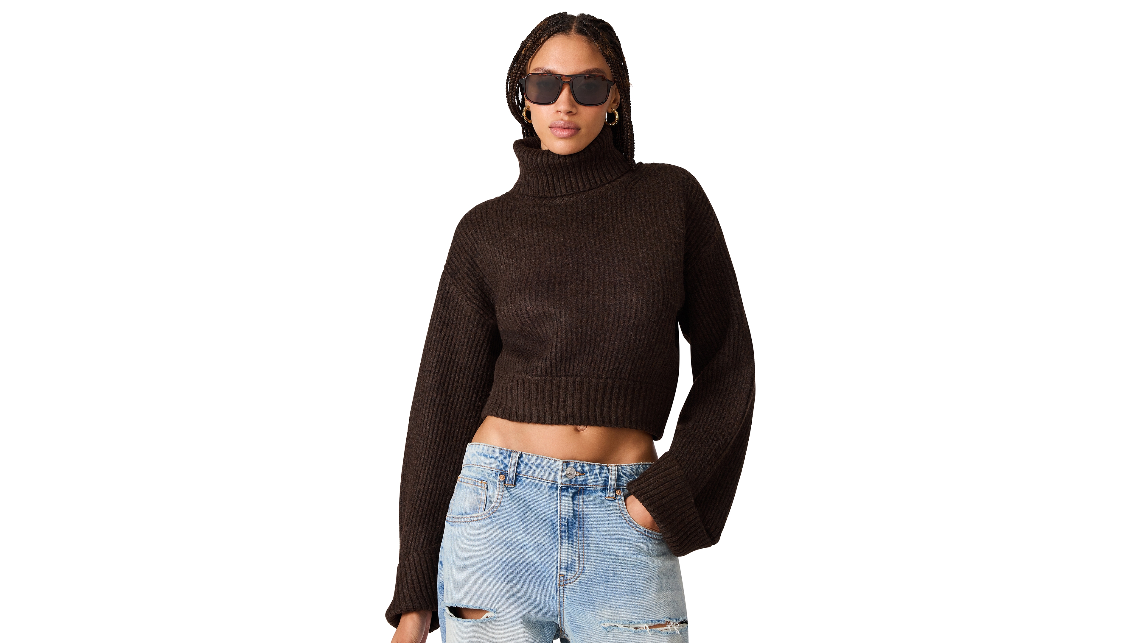 Steve Madden Women's Adelaide Turtleneck Cropped Ribbed-Knit Sweater