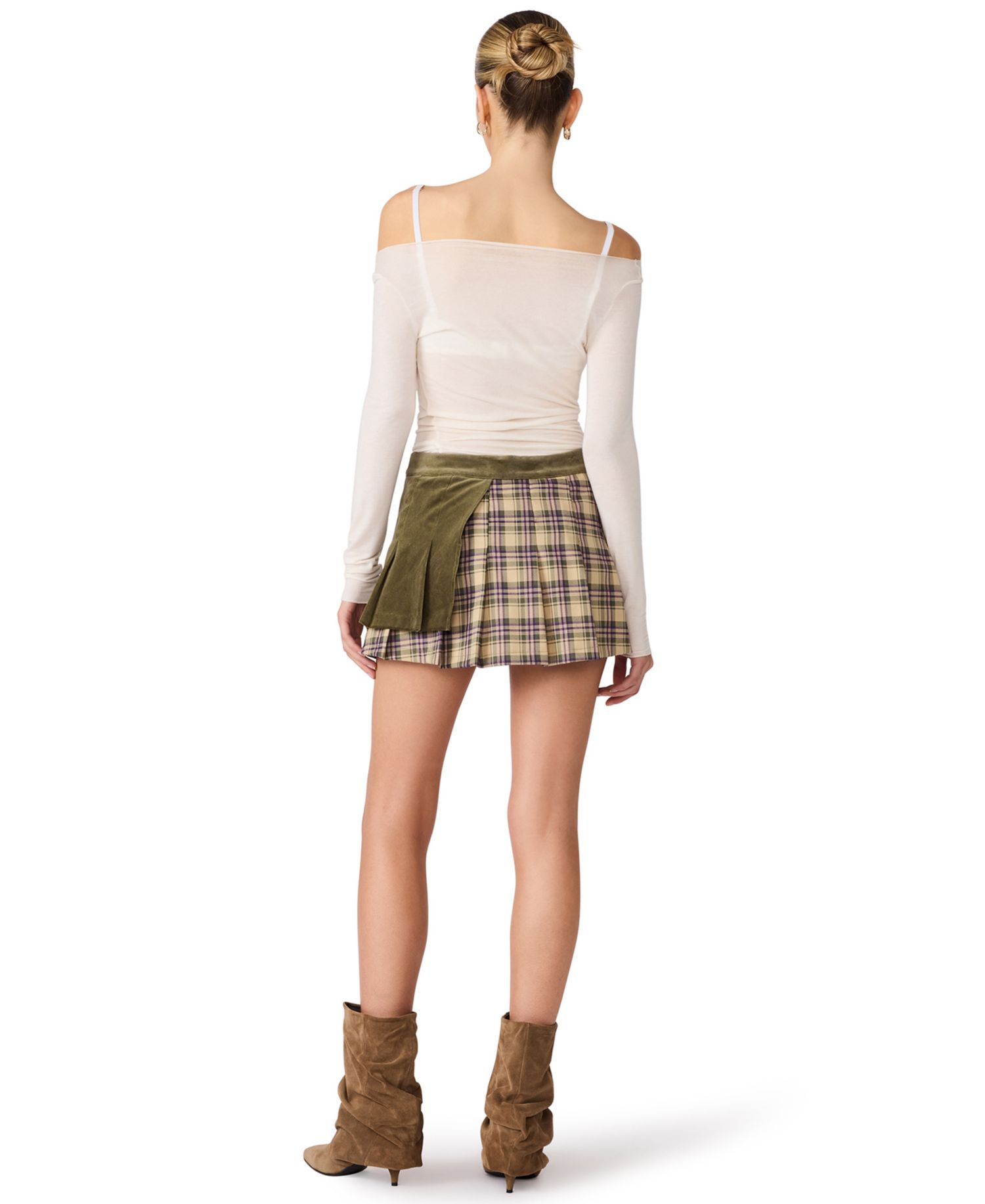 Women's Tory Plaid Pleated Corduroy Skirt