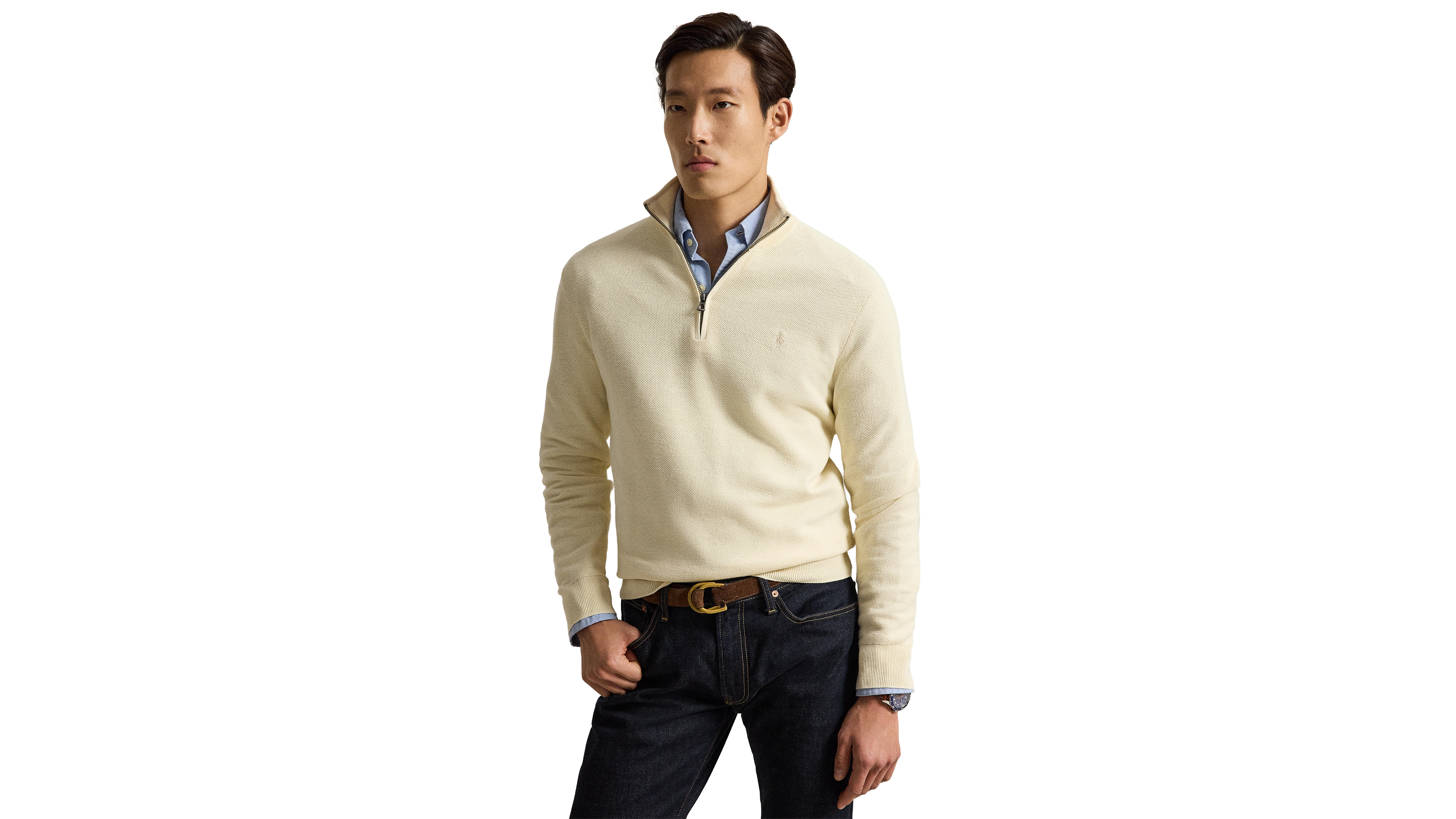 Polo Ralph Lauren Men's Mesh-Knit Cotton Quarter-Zip Sweater