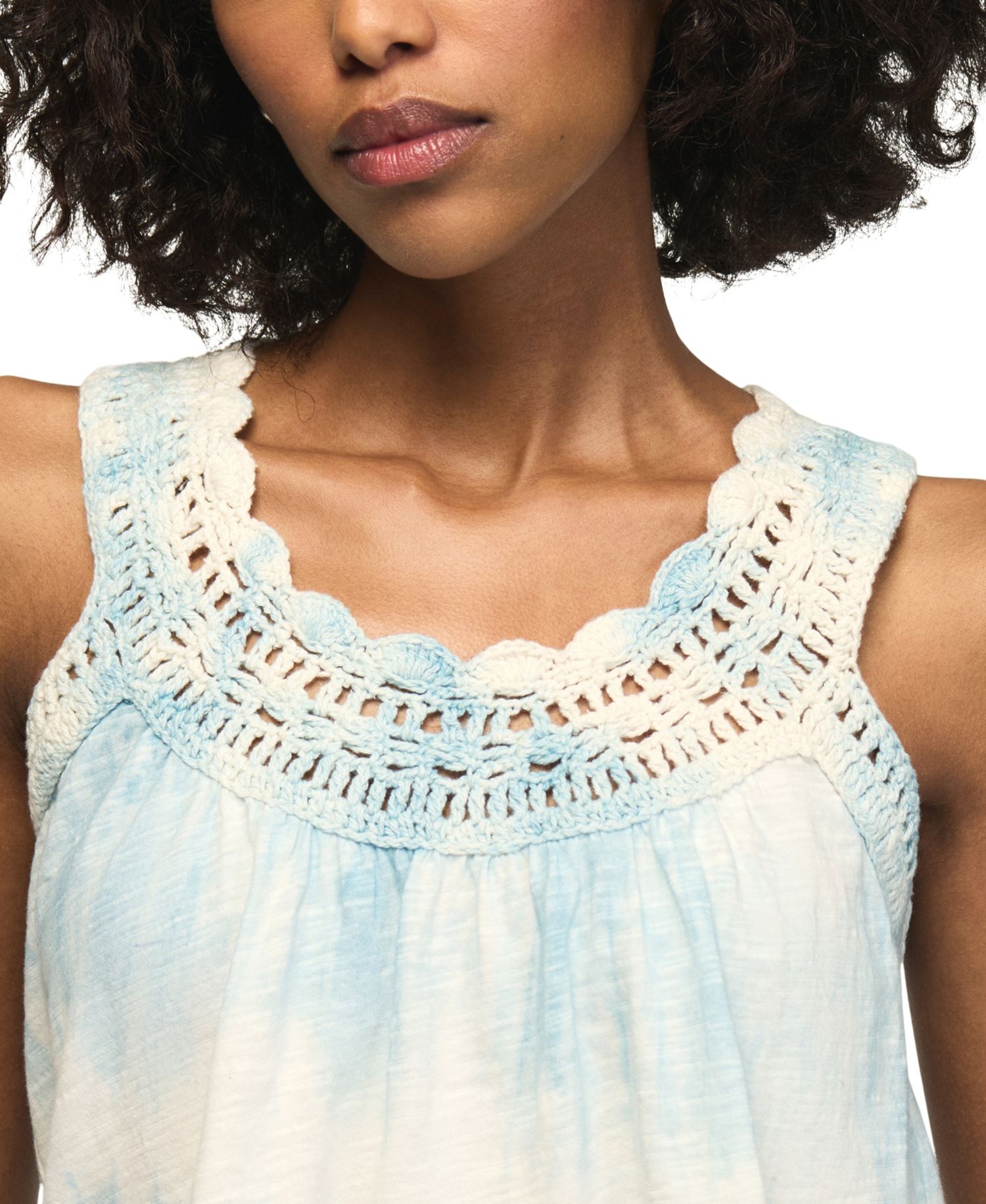 Women's Tie-Dye Crochet Scoop Neck Tank