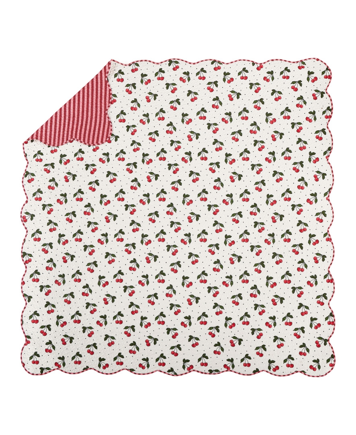 Modern Heirloom Cherry Reversible Scalloped 3-Piece Quilt Set, Full/Queen