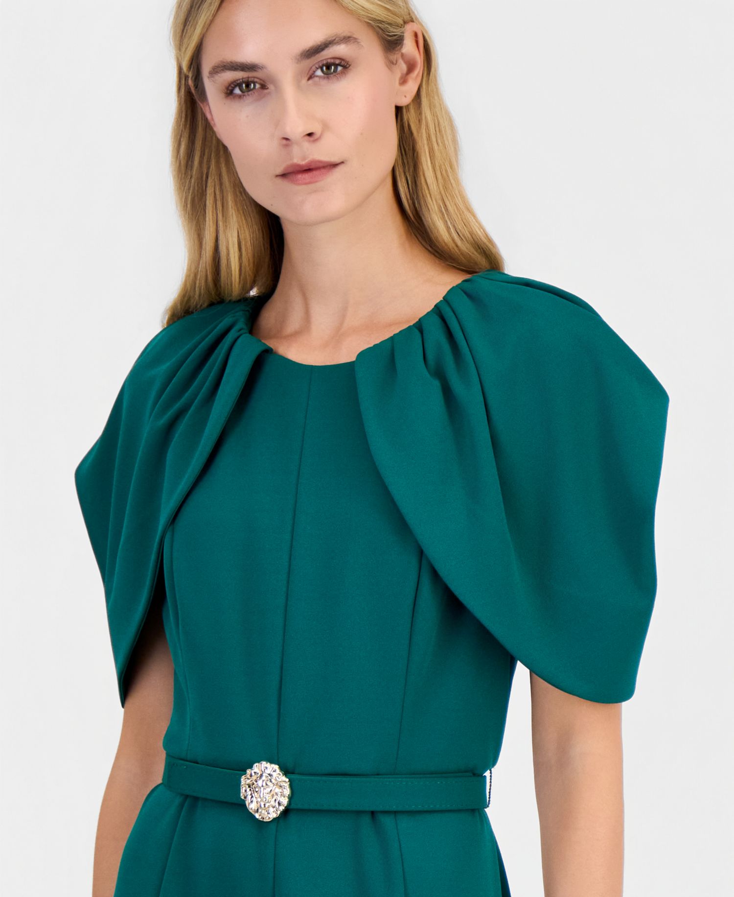 Women's Cowled-Cold-Shoulder Caplet-Sleeve Scuba Crepe Dress