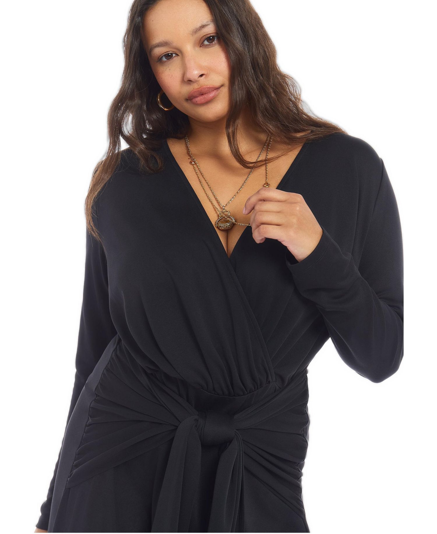 Plus Size Surplice Long-Sleeve Tie-Waist Maxi Dress