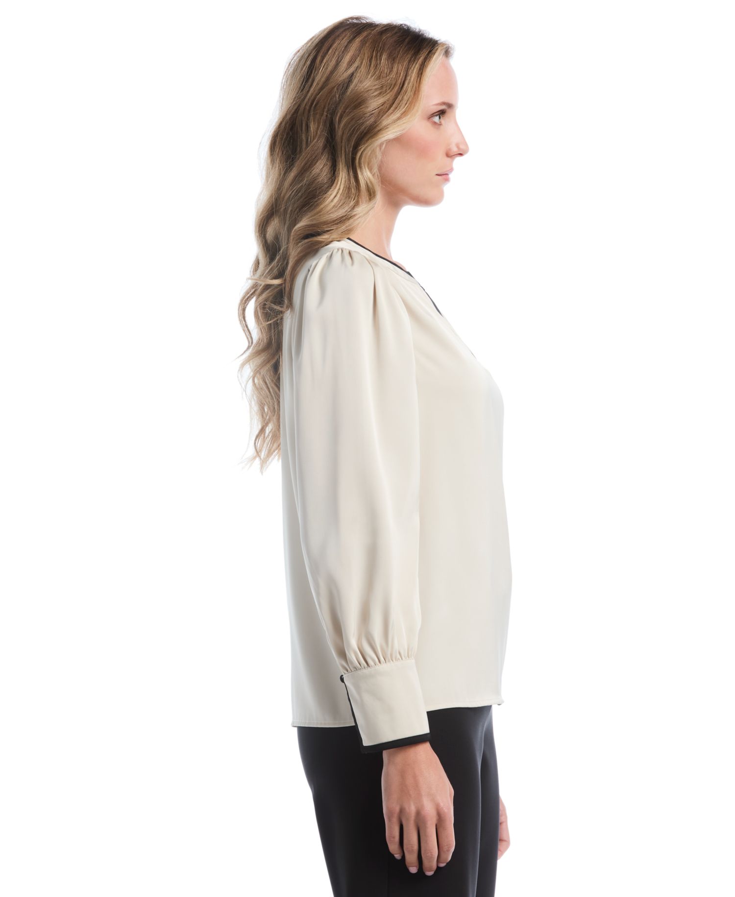 Petite Long-Sleeve Split-Neck Satin Blouse