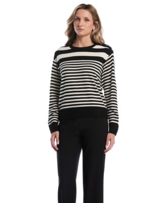 Petites Striped Crewneck Long-Sleeve Sweater