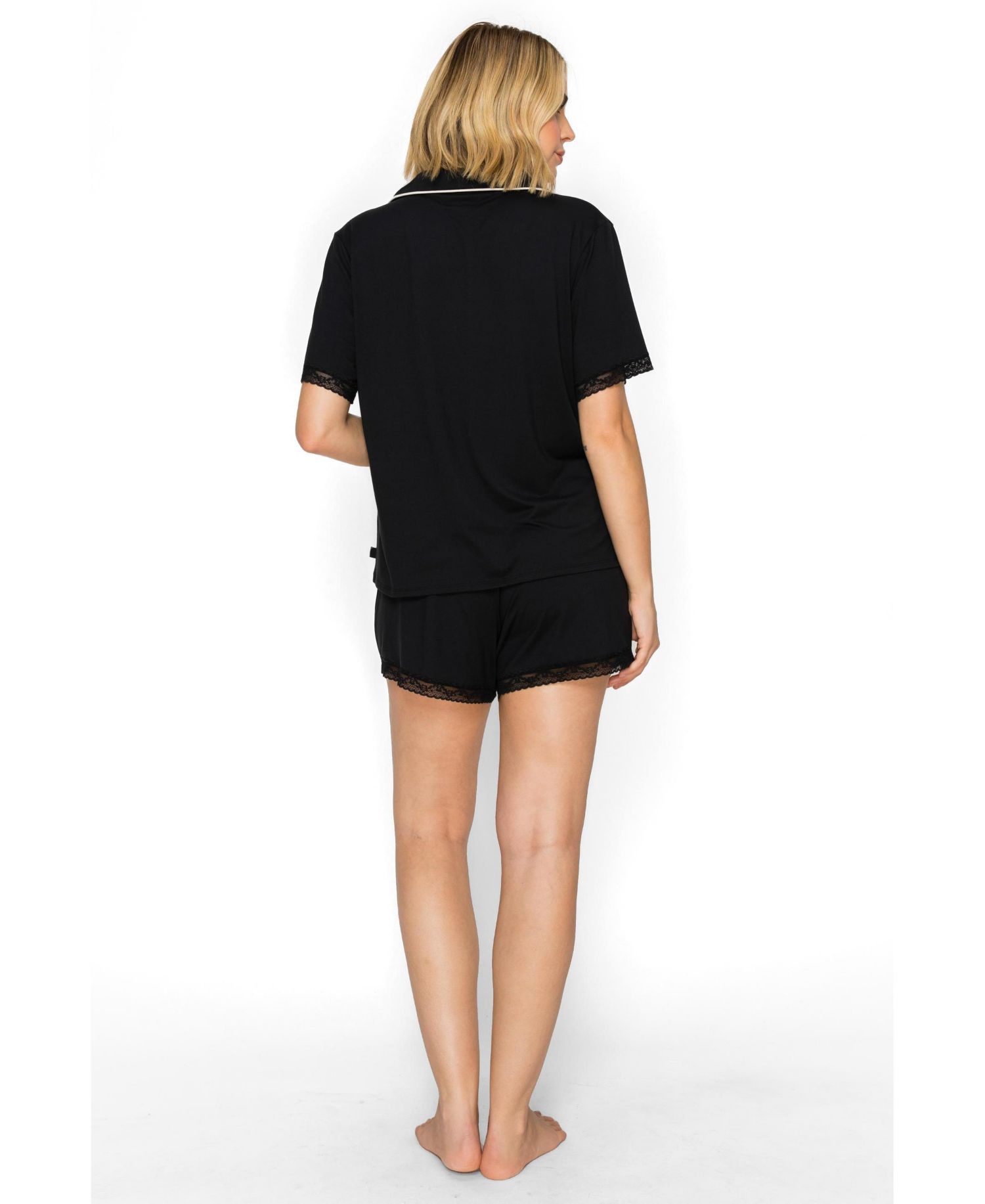 Women's Yummy Jersey Notched Collar Button-Up Short PJ set