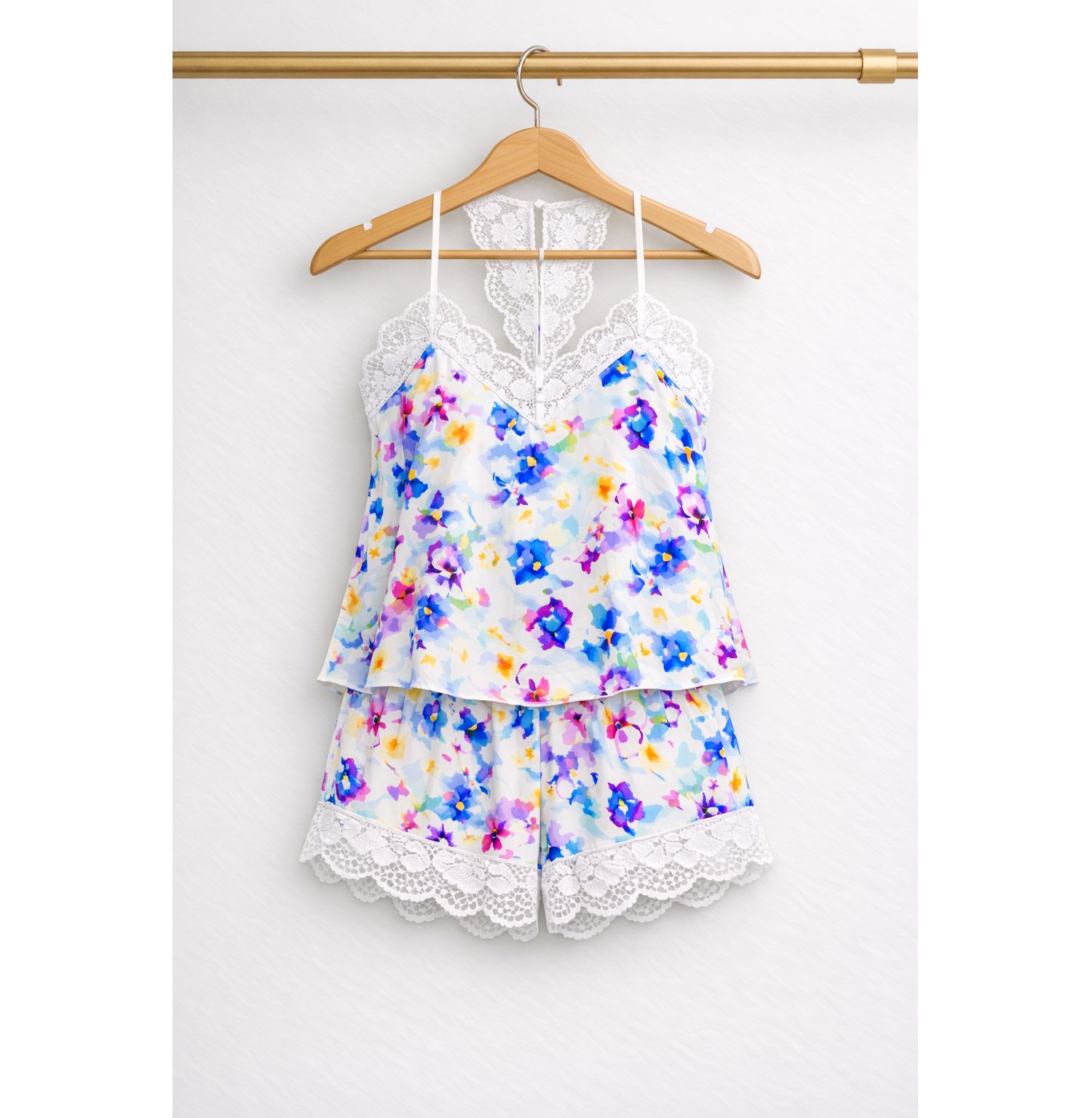 Women's Silky Satin and Sparkle Lace Cami Short Set
