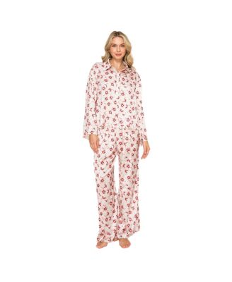 Women's Floral-Print Satin Long-Sleeve Pajama Set